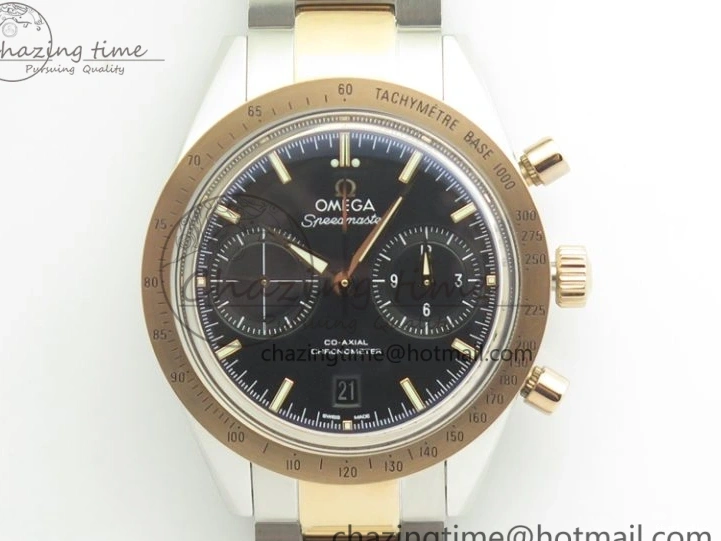 0521 Speedmaster ’57 Co-Axial SS RG OMF 1:1 Best Edition Black Dial On SS RG Bracelet A9300 (Free Leather Strap) RelaxedFit 8071